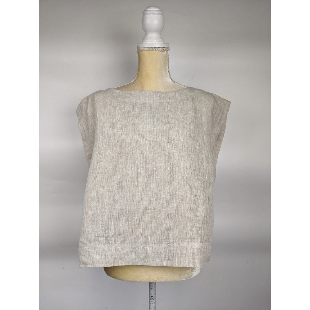 Light Beige Linen Cap-Sleeve Top